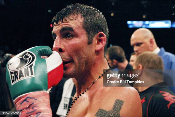 Joe Calzaghe defeats Roy Jones, Jr. In their Light Heavyweight boxing match by UD at Madison Square Garden on November 8, 2008 in New York City. This...