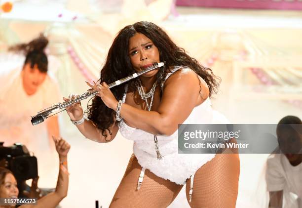 Lizzo performs onstage at the 2019 BET Awards on June 23, 2019 in Los Angeles, California.