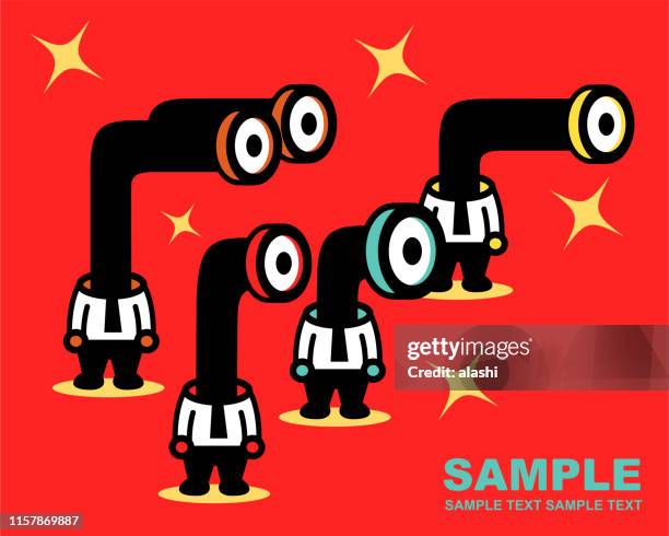 four businessmen with periscop or telescope head peeking - periscope stock illustrations