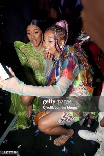 Cardi B and Sho Madjozi pose for a selfie at the 2019 BET Awards at Microsoft Theater on June 23, 2019 in Los Angeles, California.