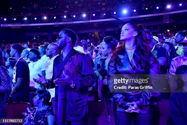 Sean "Diddy" Combs and Rihanna seen in the audience at the 2019 BET Awards at Microsoft Theater on June 23, 2019 in Los Angeles, California.