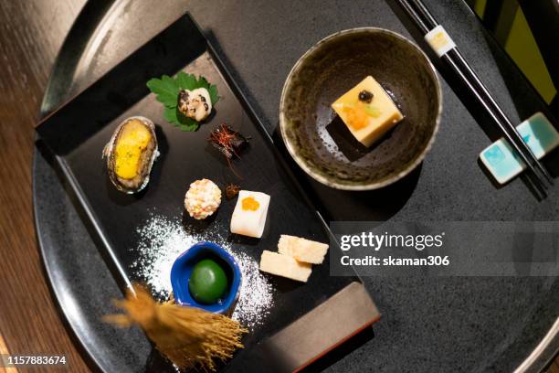 japanese cuisine kaiseki style in ryokan at kyoto japan - 料亭 ストックフォトと画像