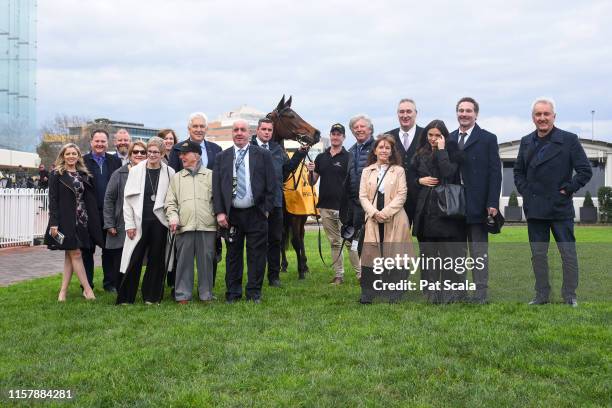 Connections of Benitoite after winning the Jenna Ross VOBIS Gold Reef , at Caulfield Racecourse on July 27, 2019 in Caulfield, Australia.