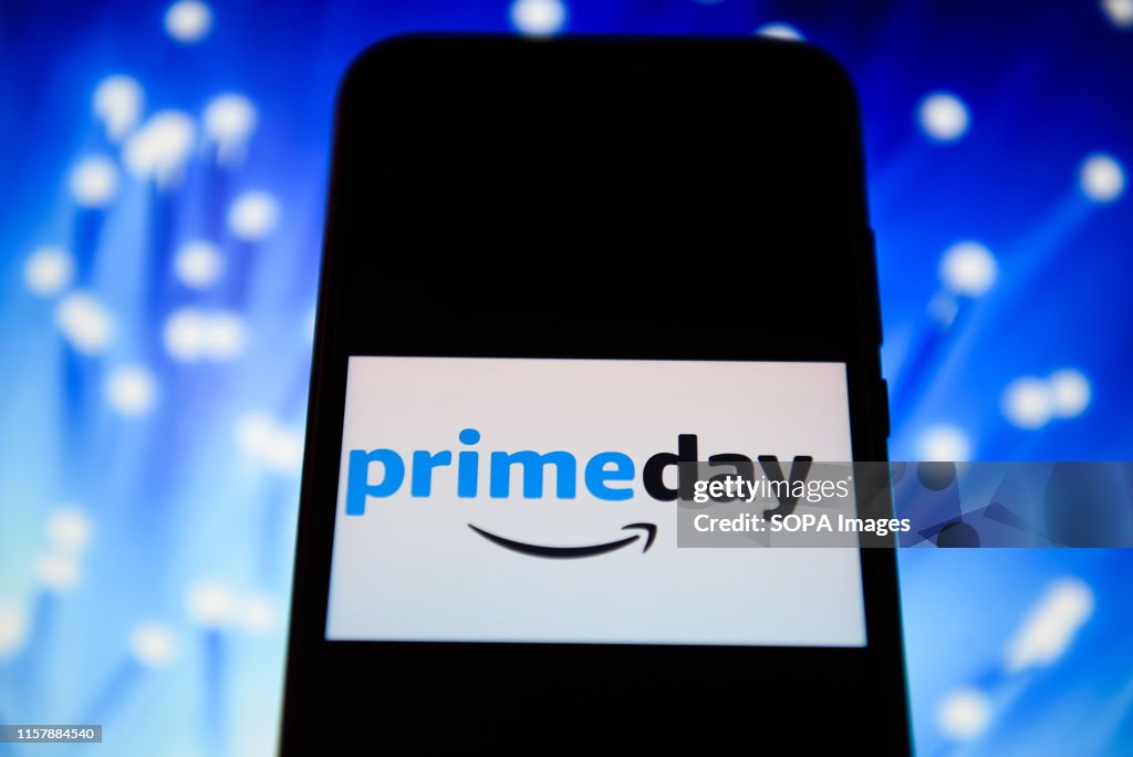 In this photo illustration an Amazon Prime day logo seen...