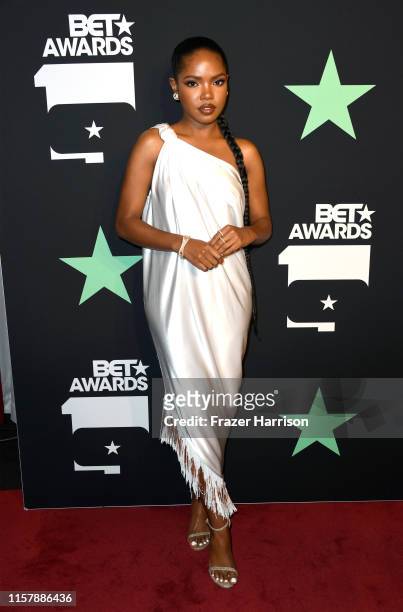 Ryan Destiny poses in the press room at the 2019 BET Awards on June 23, 2019 in Los Angeles, California.
