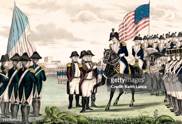 ilustrações, clipart, desenhos animados e ícones de rendição de lord cornwallis em yorktown, 1781 - american revolution soldier