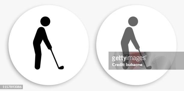 golf player black and white round icon - golf swing icon stock illustrations