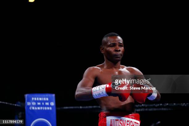 Guillermo Rigondeaux prepares for the start of his super bantamweight fight against Julio Ceja at the Mandalay Bay Events Center on June 23, 2019 in...