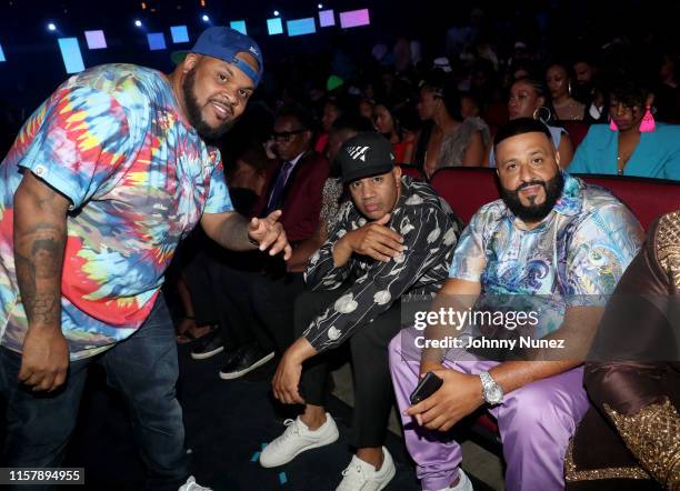 Lenny Santiago and DJ Khaled are seen at the 2019 BET Awards at Microsoft Theater on June 23, 2019 in Los Angeles, California.