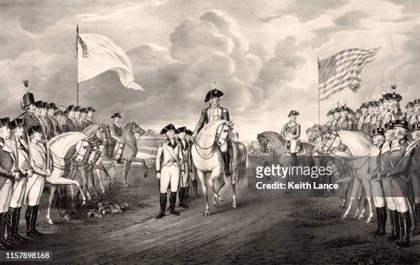 bildbanksillustrationer, clip art samt tecknat material och ikoner med kapitulation av lord cornwallis på yorktown, 1781 - alexander hamilton