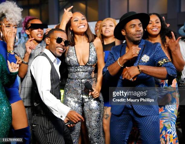 Lil Duval, Parker McKenna Posey, and Major speak onstage during the Post Show at the 2019 BET Awards at Microsoft Theater on June 23, 2019 in Los...