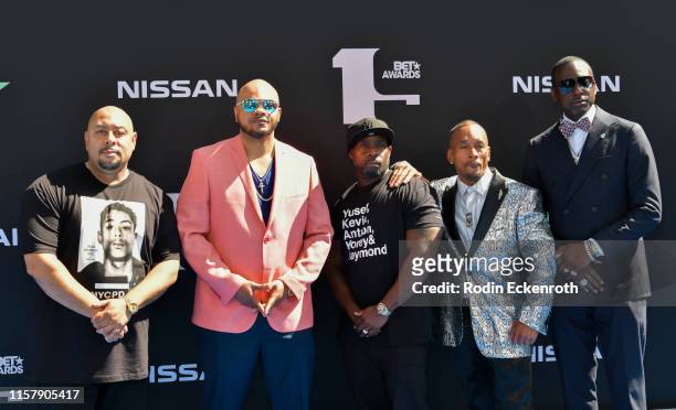 Raymond Santana Jr., Kevin Richardson, Antron McCray, Korey Wise and Yusef Salaam also known as The Exonerated 5 attend the 2019 BET Awards on June...
