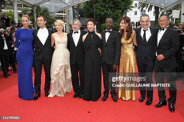 Actress Uma Thurman, British actor Jude Law, Norwegian critic Linn Ullmann, President of the Jury Robert De Niro, Hong Kong producer Nansun Shi,...