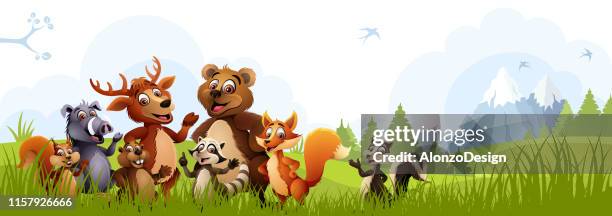 comic forest tiere - ferkel stock-grafiken, -clipart, -cartoons und -symbole