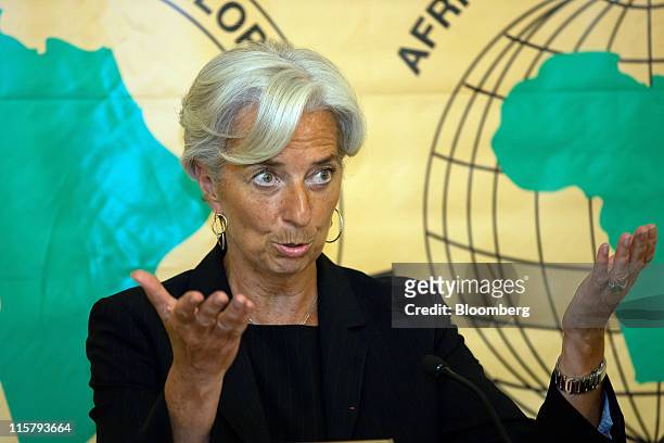Christine Legarde, France's finance minister, gestures during a news conference in Lisbon, Portugal, on Friday, June 10, 2011. Legarde, who has taken...