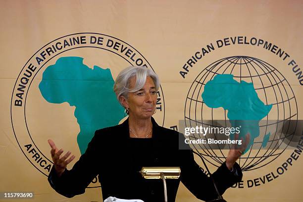 Christine Legarde, France's finance minister, gestures during a news conference in Lisbon, Portugal, on Friday, June 10, 2011. Legarde, who has taken...
