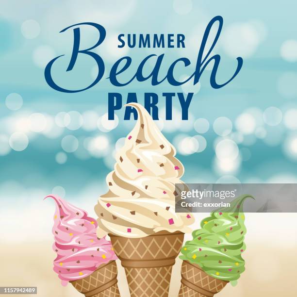 beach party ice-cream - frozen yogurt stock illustrations