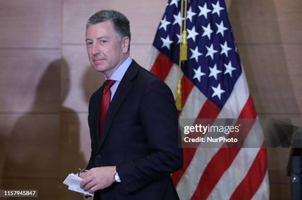 Special representative to Ukraine Kurt Volker speaks during a press conference in Kiev. Ukraine, Saturday, July 27, 2019