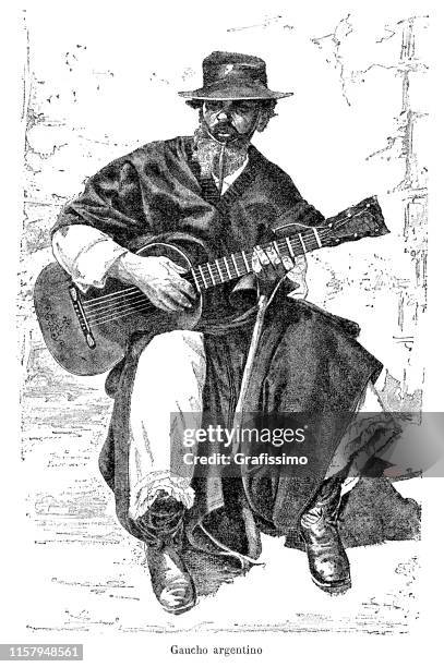 gaucho playing guitar in argentina 1887 - estuary stock illustrations