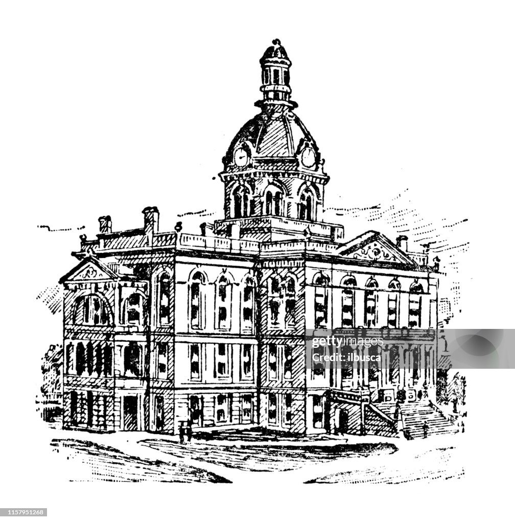 Antique illustration of USA: Peoria, Illinois - Courthouse