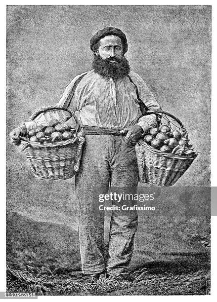 salesman selling oranges in the streets of buenos aires argentina 1887 - estuary stock illustrations