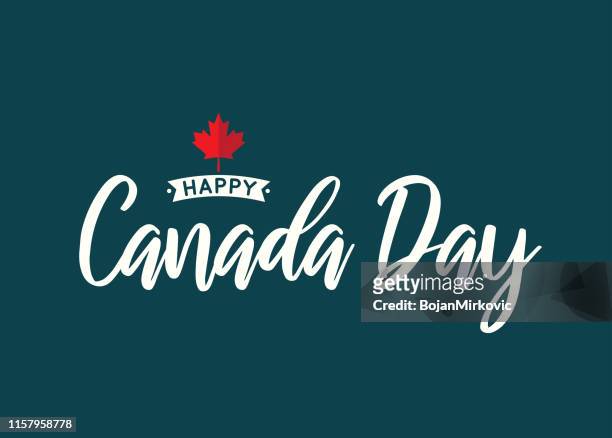 canada day lettering with maple leaf. vector illustration. - canada day stock illustrations