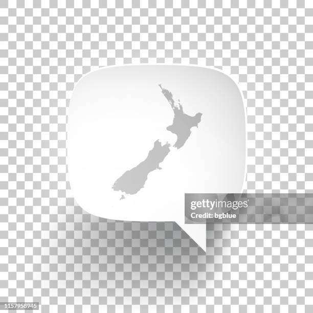 speech bubble with new zealand map on blank background - new zealand icons stock illustrations