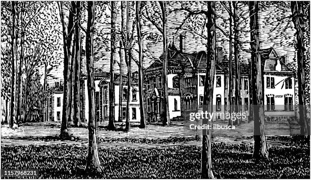 antique illustration of usa: crawfordsville, indiana - wabash college - crawfordsville indiana stock illustrations