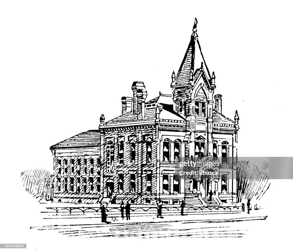 Antique illustration of USA: Cedar Rapids, Iowa - Masonic Library