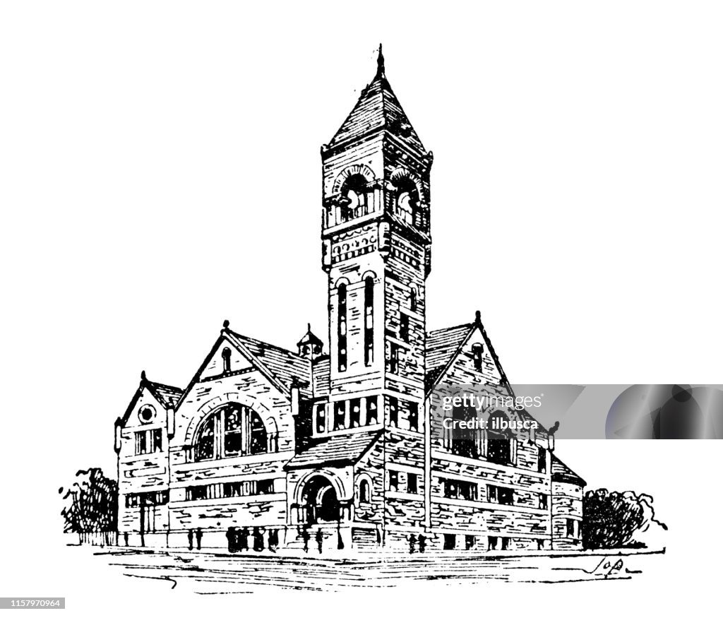 Antique illustration of USA: Sioux City, Iowa - First Congregational Church