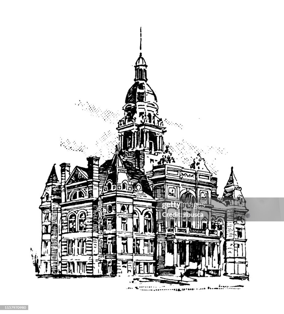 Antieke illustratie van de V.S.: Davenport, Iowa-gerechtsgebouw
