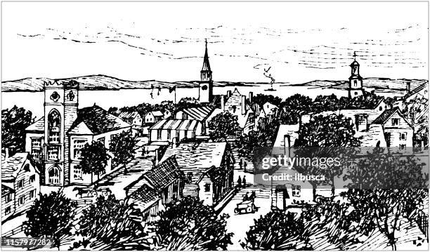 antique illustration of usa: eastport, maine - passamaquoddy bay - maine stock illustrations