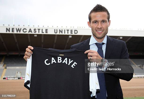 Yohan Cabaye poses at St James' Park after signing for Newcastle United from French champions Lille OSC on June 10, 2011 in Newcastle Upon Tyne,...