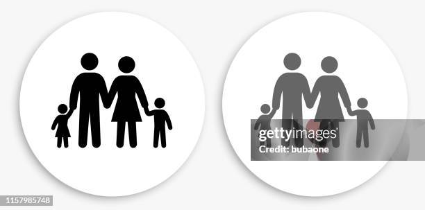 familie schwarz und weiß runde icon - mutter-tochter-sohn stock-grafiken, -clipart, -cartoons und -symbole