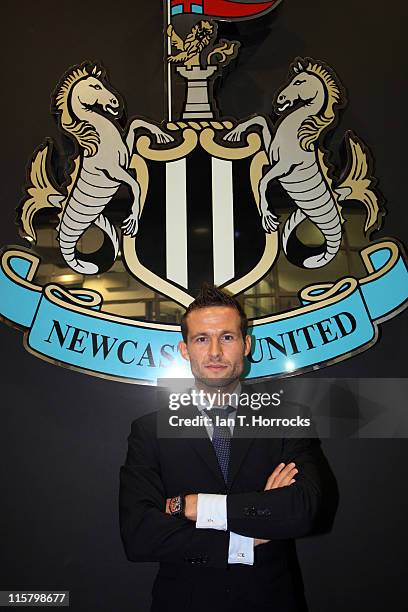 Yohan Cabaye poses at St James' Park after signing for Newcastle United from French champions Lille OSC on June 10, 2011 in Newcastle Upon Tyne,...