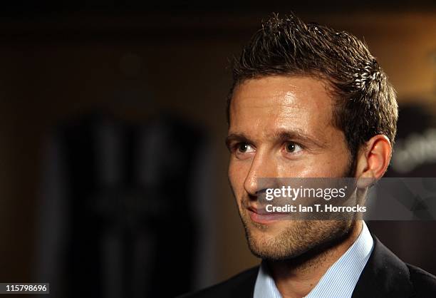 Yohan Cabaye poses at St James' Park after signing for Newcastle United from French champions Lille OSC on June 10, 2011 in Newcastle Upon Tyne,...