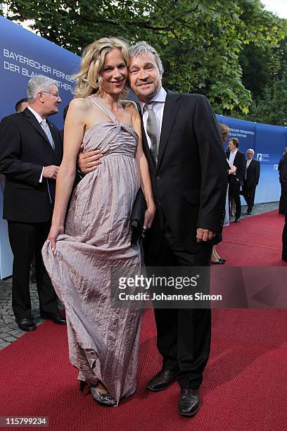 Actress Katharina Schwarz and Thomas Darchinger arrive for the Bavarian TV Award 2011 'Der Blaue Panther' at Prinzregententheater theatre on June 10,...