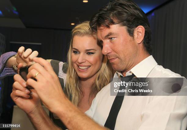 Rebecca Romijn and Jerry O'Connell preview PlayStation Vita at the Sony PlayStation Exclusive Preview Suite at E3 at JW Marriott on June 9, 2011 in...