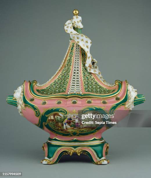 Lidded Pot-pourri Vase . Painting on front panel attributed to Charles-Nicolas Dodin. French. 1734 active at Sevres. France from 1754. Reserve scenes...