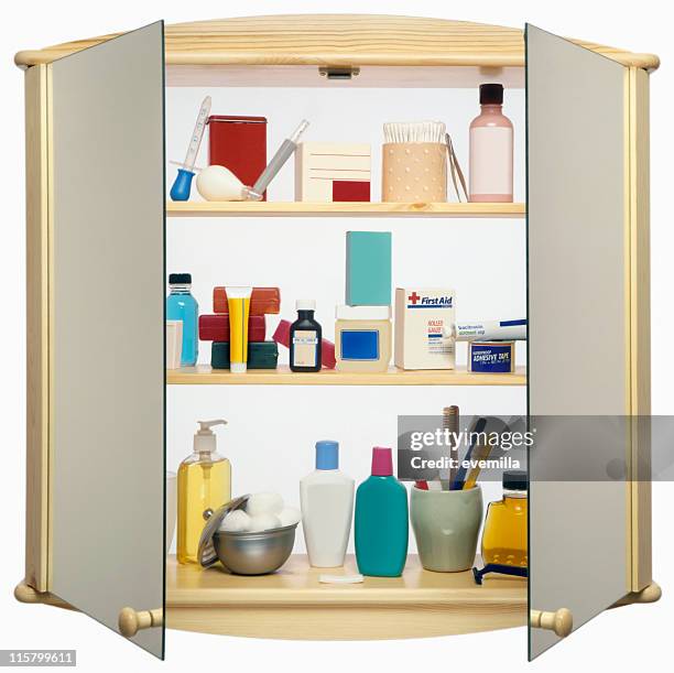 medicine cabinet cut out on white - bathroom cabinet stock pictures, royalty-free photos & images