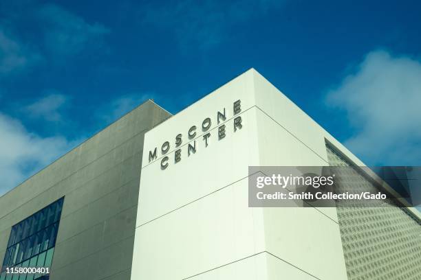 Facade with sign at the Moscone Center in the South of Market neighborhood of San Francisco, California, June 20, 2019.