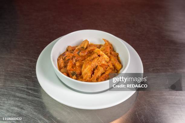 Trippa alla romana. Roman tripe. A traditional dish of Roman cuisine. Rome. Lazio. Italy. Europe.