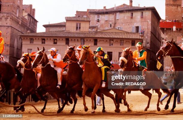 Starting the Palio with the 'Mossa'. Siena. Tuscany. Italy.