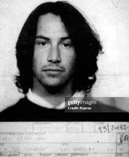 In this handout, Canadian actor Keanu Reeves in a mug shot following his arrest for driving under the influence, US, 1993.