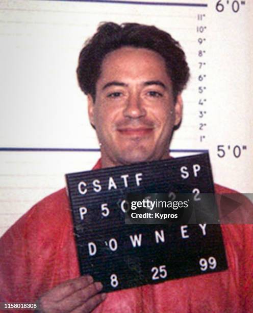 In this handout, American actor Robert Downey Jr in a mug shot taken at the California Department of Corrections, US, 25th September 1999.