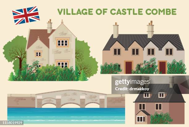 stockillustraties, clipart, cartoons en iconen met dorp van kasteel combe - engelse cultuur