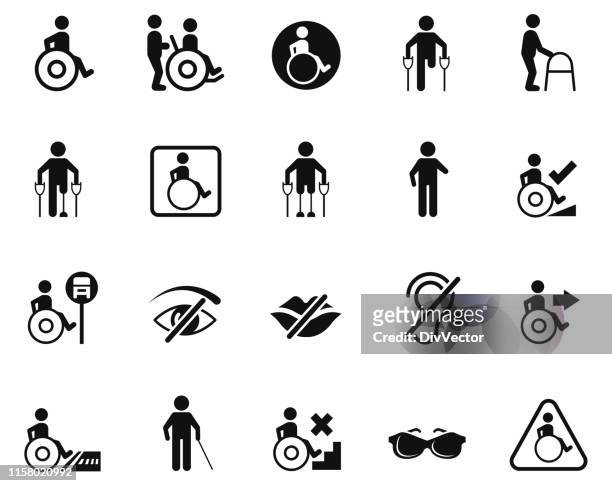 disabled person icon set - disability icon stock illustrations