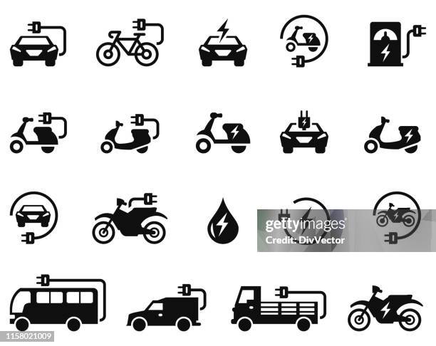 ilustrações de stock, clip art, desenhos animados e ícones de electric car icon set - hybrid car