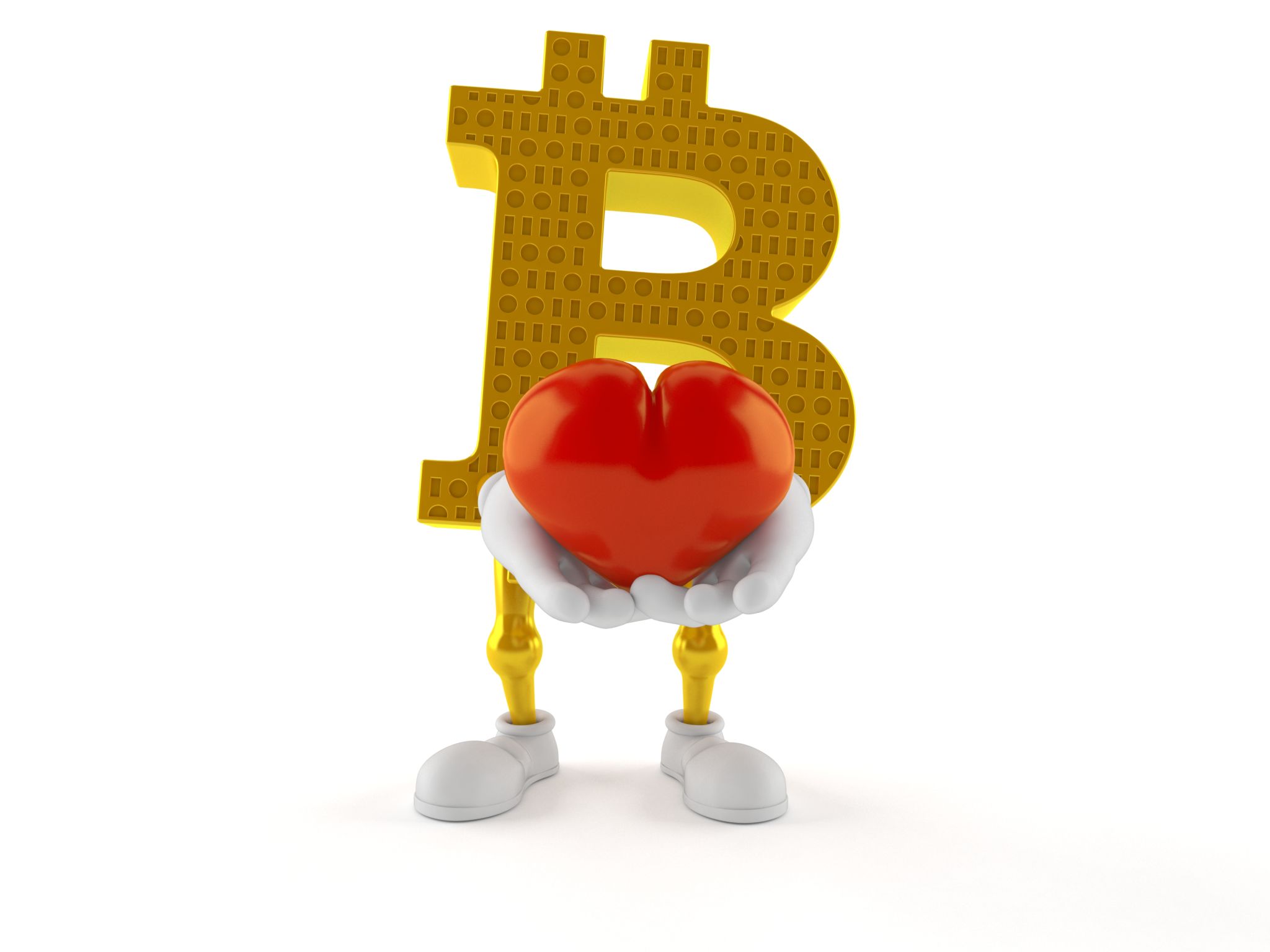 Bitcoin character holding heart Bitcoin character holding heart