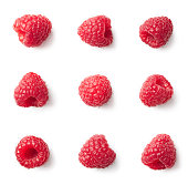 Set of various raspberries isolated on white background